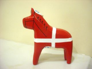 Vintage Larsen Dala Horse Hand Carved Made In Denmark W Sticker 3 " X 2.  5 "