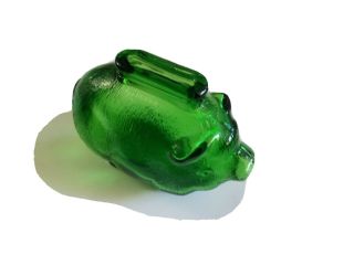 Vintage Green Glass Piggy Bank Top Coin Slot