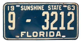 Vintage Florida 1963 License Plate,  3212,  Escambia County,  Dmv Clear