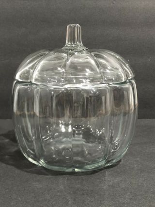 Vintage Anchor Hocking Clear Glass Pumpkin Candy/cookie Jar