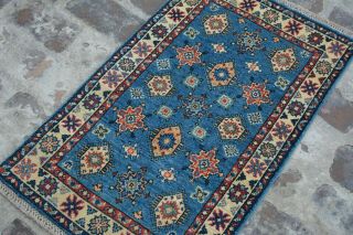 Y669 Best Handmade Afghan Caucasian Rug/ Tribal Kazak Oriental Blue Rug 2 ' x 3 ' 2 3
