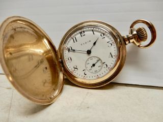 Antique 12s Gold Filled Hunter Cased Elgin Pocket Watch Runs