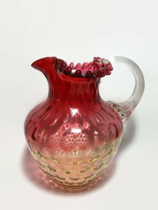 Antique Phoenix Glass Amberina Honeycomb Optic Pitcher W/ Applied Handle