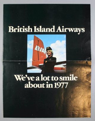 Bia British Island Airways Vintage 1977 Airline Brochure Route Map