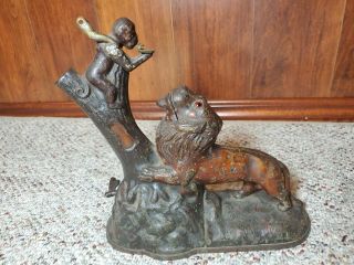 Lion And Two Monkeys Antique Kyser & Rex Cast Iron Mechanical Bank