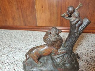 Lion and Two Monkeys Antique Kyser & Rex Cast Iron Mechanical Bank 2