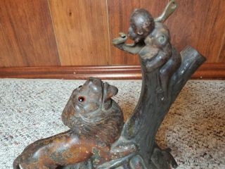 Lion and Two Monkeys Antique Kyser & Rex Cast Iron Mechanical Bank 3