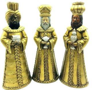 Christmas Vintage Set Of 3 Three Kings Wise Men Japan Gold Pillar Candle Holders