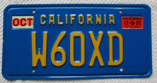 1980 California (blue Base) Amateur Ham Radio License Plate W6oxd