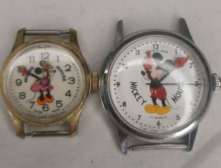 Vintage Swiss Mickey & Minnie Mouse Watches Walt Disney Productions Wind Up Work
