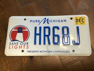 Logo Michigan “save Our Lights” License Plate - Lighthouse