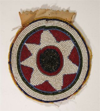 Ca1900 Native American Sioux Indian Bead Decorated Hide Circular Pouch / Bag