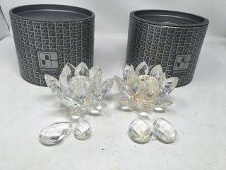 2 Vtg Swarovski Silver Crystal Teardrop Prism Taper Candle Holders With Boxes