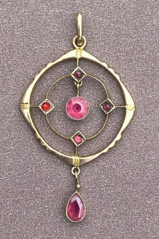 Antique Victorian Edwardian 9ct Gold Pendant Set With Pink Stones