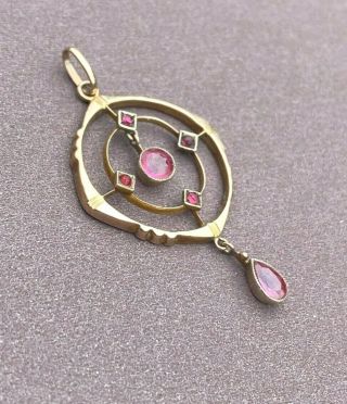 ANTIQUE VICTORIAN EDWARDIAN 9CT GOLD PENDANT SET WITH PINK STONES 2