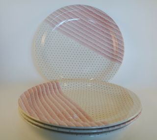 Churchill England Plates Dinner Vintage Pink White Polka Dot Striped 10 " Set 4
