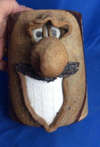 Vintage Delwaide Pottery Funny Face Stoneware Coffee Mug Signed Ugly Face