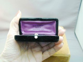 Antique Black Velvet Jewelry Box Purple Silk Mop Push Button