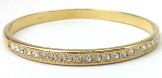 Vintage Bangle Bracelet Clear Rhinestone Gold Tone Metal Designer Monet Jewelry