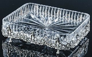 Sweet Birks Cherubs Figural 800 Silver & Cut Glass Ring Dresser Tray Butter Dish