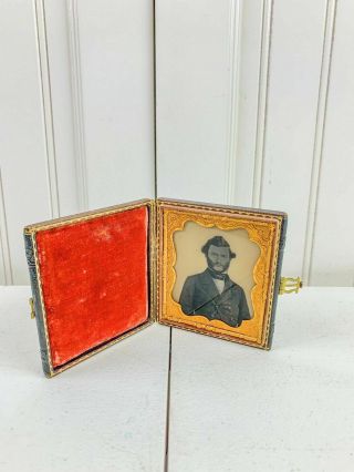 Antique 1860’s Civil War Daguerreotype Photo Portrait Leather Folding Case