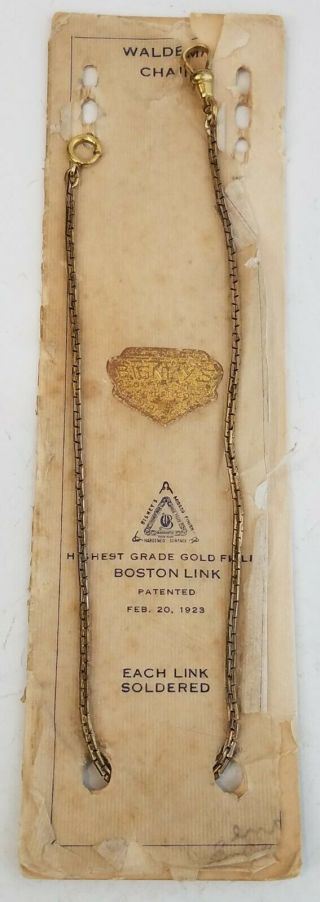 Antique Nos Gold Filled Pocket Watch Chian On Card Boston Link Old