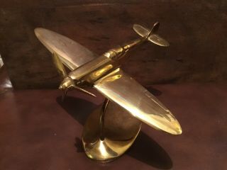 Brass Ww2 Raf Wwii Supermarine Spitfire Plane Stand Desk Model Ornament Vintage