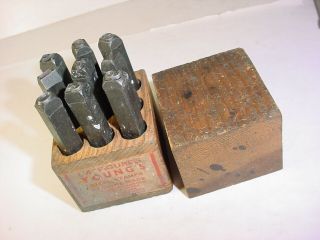 Vintage Young’s Figures Numbers Steel Stamps 1/4” Set In Wood Box