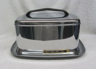 Vintage Lincoln Beauty Ware Chrome Metal Black Handle Locking Cake Carrier Squar