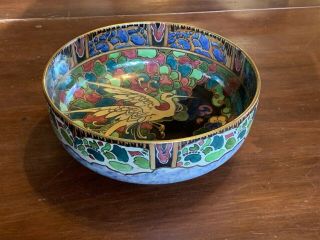 Antique Grimwades Byzanta Ware Bowl Multicolor Lustre W/ Bird Decoration Winton