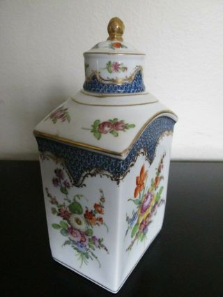 Antique Dresden Porcelain Floral Hand Painted Tea Caddy