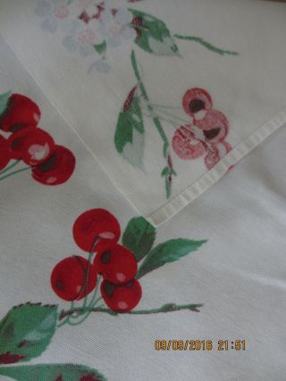 Vintage Tablecloth 54 " X 67 " Cherries/flowers 1950 