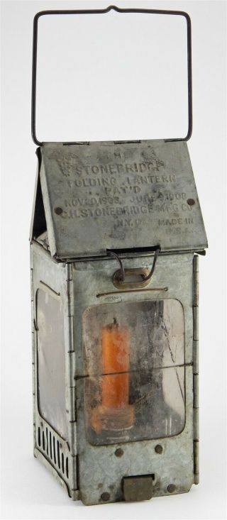 Antique 1908 Stonebridge Folding Wwi Us Army Medical Corps Trench Candle Lantern