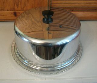 Vintage Glass Footed Cake Saver Plate Metal Chrome Dome Cover Lid