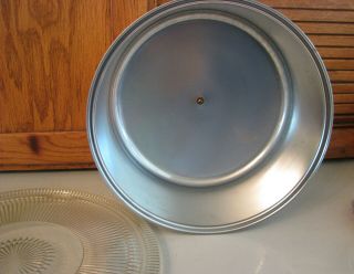 Vintage Glass Footed Cake Saver Plate Metal Chrome Dome Cover Lid 3