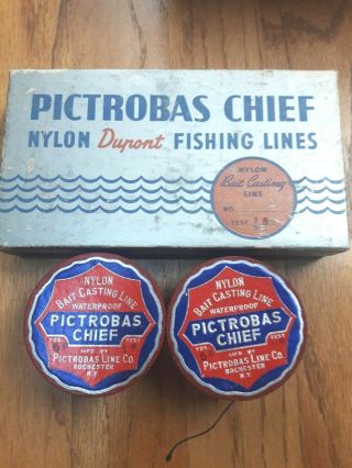 Vintage Pictrobas Chief Dupont Wood Line Spools And Box