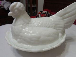 Vintage Fenton Milk Glass Hen On Nest,  8 1/2 " Signed By Fenton
