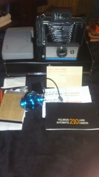 Vintage Polaroid 210 Automatic Land Camera,  Flash,  Case And Manuals