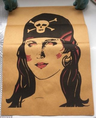 Vintage Topstone Brown Paper Bag Halloween Mask Lady Pirate Folded