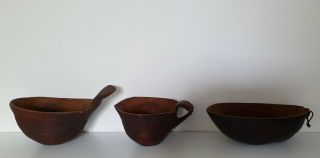 Png - Set Of Three Hand Carved Wooden Bowls.