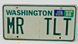 Vintage Washington Personalized Vanity License Plate Mr Tlt Rare 1988 Tab