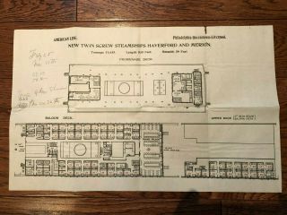 Haverford And Merion Twin Screw Steamship Deck Layout Vintage