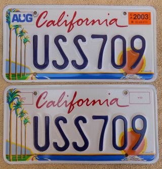 2003 California Arts Palm Tree Ocean Sunset Beach License Plate Uss709 Pair