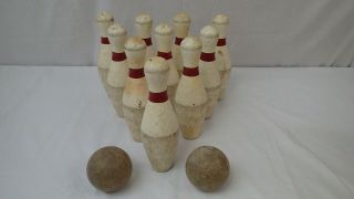 12 Piece Vintage Antique Wood Duck Pin Bowling Pin Set 10 " Tall Early 1900s