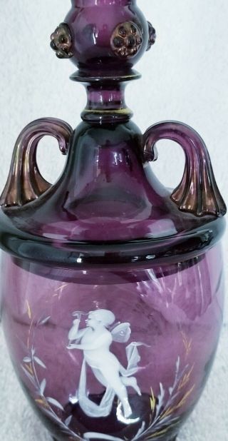 RARE & FAB BOHEMIAN ANTIQUE 1890 ' S MARY GREGORY AMETHYST GLASS 2 PIECE JAR 2