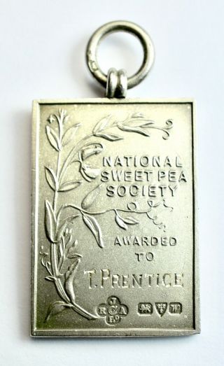 1912 Chester National Sweet Pea Society 925 Sterling Silver Medal,  England