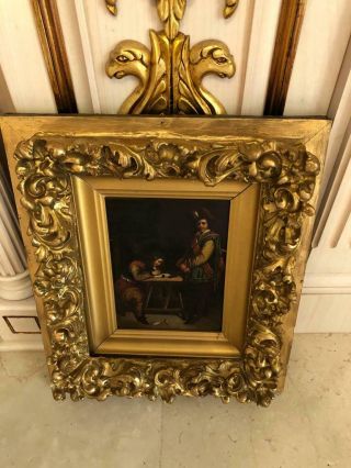 Fine Antique 19th Century Oil Wood Painting With Wood Frames