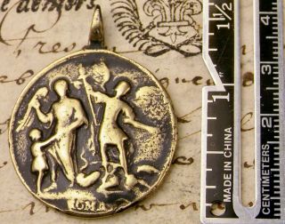 Antique 18th Century Old Testament Tobit St Raphael Michael Rosary Bronze Medal