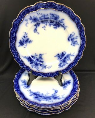 Set Of 6 Antique Henry Alcock " Touraine " Flow Blue 10 " Porcelain Dinner Plates