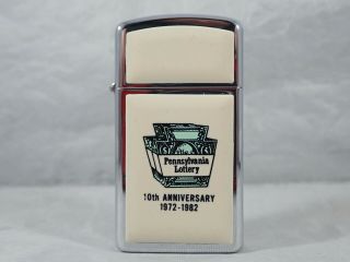 Vintage Unfired Zippo Slim Lighter Pa Lottery 10th Anniversary 1972 - 1982